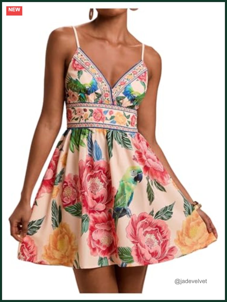Floral V Neck Cami Dress Ruffle A Line Summer Sundress